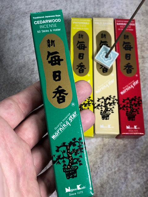 Japanische Räucherstäbchen Palo Santo, Patchouli, Zedern- oder Sandelholz 100% natürliche Inhaltsstoffe, Morning Star