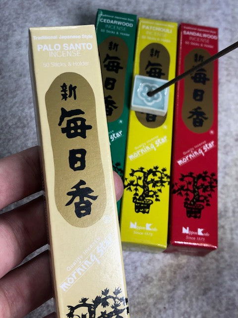 Japanische Räucherstäbchen Palo Santo, Patchouli, Zedern- oder Sandelholz 100% natürliche Inhaltsstoffe, Morning Star