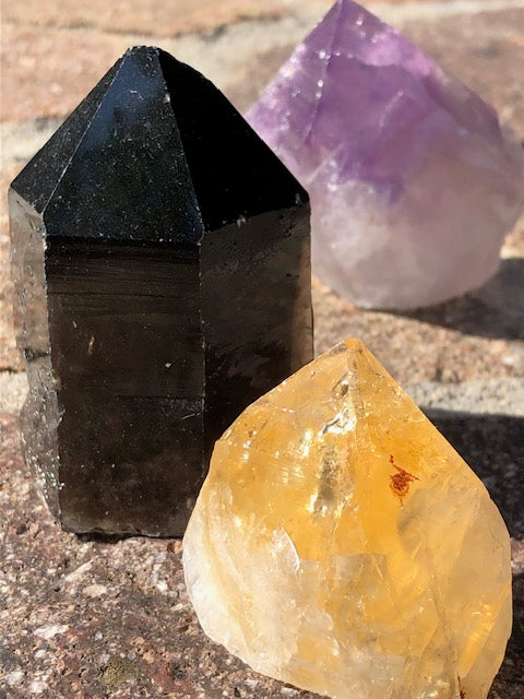 Freistehende Amethyst Citrin oder Rauchquarz Spitze in bester Qualität, naturbelassen Morion